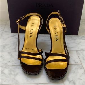Prada brown sandal with transparent heel; size 37